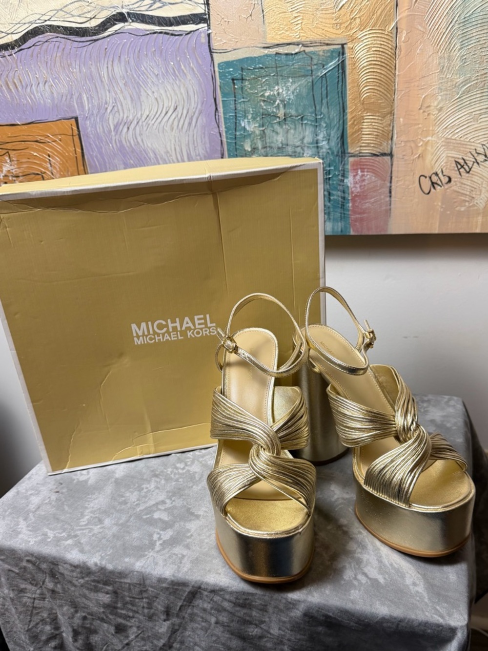 New Michael Kors Alessia  Gold Platform Sandal 9